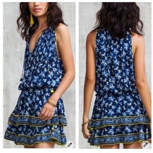Poupette St. Barth Amora Floral Mini Dress Size S Tiered Tassels Coastal Boho